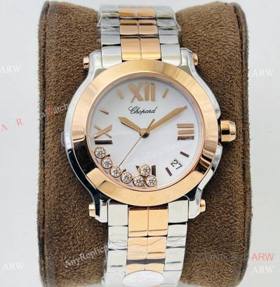 YF Factory Copy Chopard Happy Sport 7 Diamond Quartz 36mm Watch Two Tone Rose Gold